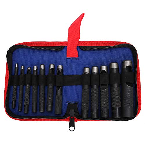 Leder-Lochschneider, 15-teiliges Leder-Lochstanzwerkzeug-Set, ergonomische Handwerkzeuge aus Stahl für DIY-Lederhandwerk, Uhrenarmbänder und Gürtel für den professionellen und (12 pieces (3-16mm)) von KJAOYU