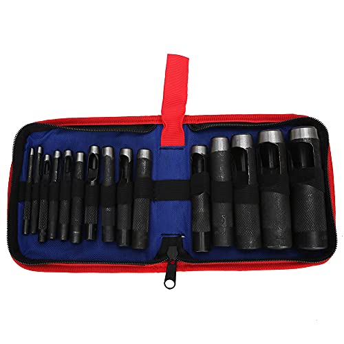 Leder-Lochschneider, 15-teiliges Leder-Lochstanzwerkzeug-Set, ergonomische Handwerkzeuge aus Stahl für DIY-Lederhandwerk, Uhrenarmbänder und Gürtel für den professionellen und (15 pieces (3-25mm)) von KJAOYU