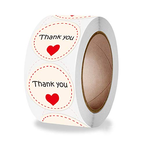 500 Stück Herz-Dankesaufkleber, runde Siegel-Etiketten, handgefertigte Aufkleber für Süßigkeiten, Geschenkboxen, Verpackungstaschen von KJDKNC