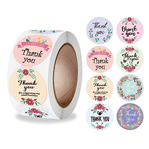 500 runde Etiketten mit Blumen-Dankeskarten für Süßigkeiten, Geschenkbox-Tüten von KJDKNC