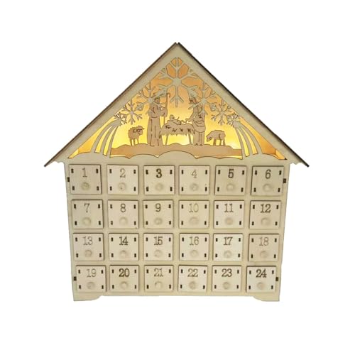 LED Beleuchteter Holz Adventskalender Weihnachtsstimmung 24-Tage Countdown Kalender Mit LED Leuchten Und Aufbewahrungsschubladen von KJDKNC