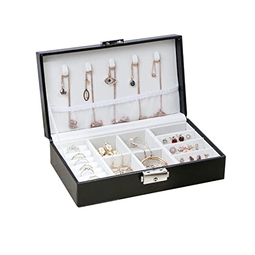 KJFLSE Einfache Schmuckschatulle, Organizer, Schmuck-Präsentation, Aufbewahrungsbox für Halsketten, Ohrringe, Armbänder, Ringe (schwarz) von KJFLSE