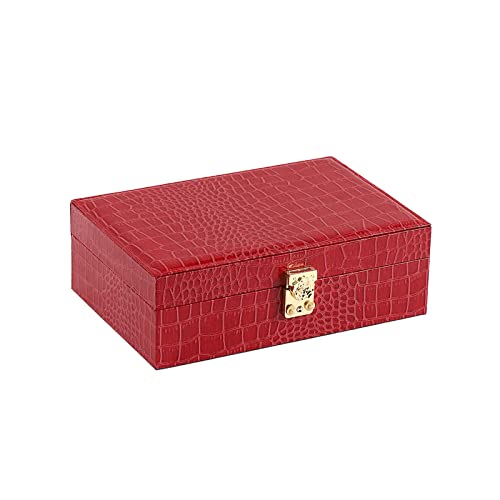 KJFLSE Exquisite Schmuckschatulle für Damen und Mädchen, PU-Leder-Schmuckschatulle mit Schloss, Schmuck-Organizer für Ringe, Halsketten, Ohrringe, Armbänder (rot) von KJFLSE