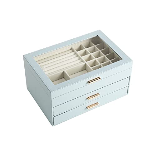 KJFLSE Mehrschichtige Schmuckschatulle aus PU-Leder für Damen – Schmuck-Organizer mit transparentem Acryl-Deckel – Schmuck-Aufbewahrungsbox für Ohrringe, Armbänder, Ringe, Uhren, Halsketten von KJFLSE