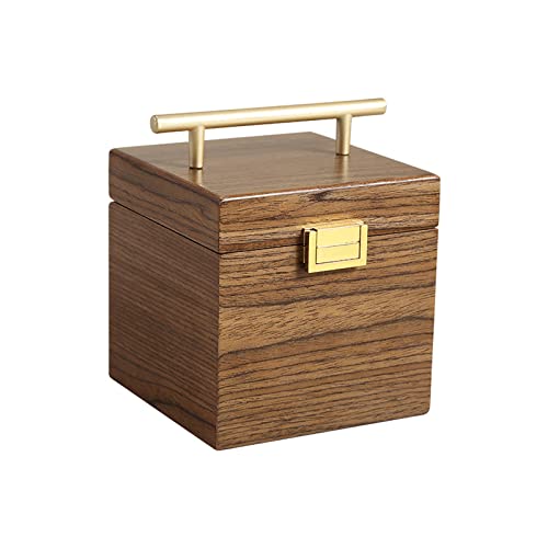 KJFLSE Retro-Schmuckschatulle für Damen, Holz, multifunktionale Schmuck-Aufbewahrungsbox mit Spiegel für Halsketten, Armbänder, Ringe von KJFLSE