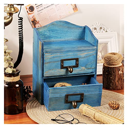 KJFLSE Retro-Schmuckschatulle mit 2 Schubladen, multifunktionale Schmuck-Organizer-Box, Ohrringe, Halsketten, Schmuck-Aufbewahrungsbox (blau) von KJFLSE