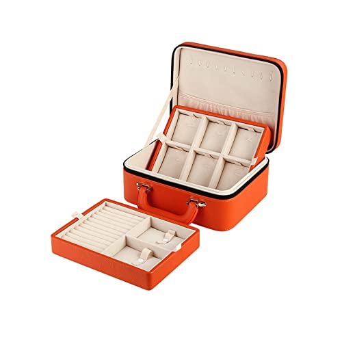 KJFLSE Tragbare 2-lagige Schmuckschatulle, Schmuck-Organizer-Boxen für Frauen zur Aufbewahrung und Präsentation von Halsketten, Ringen, Ohrringen, Armbändern (Orange) von KJFLSE