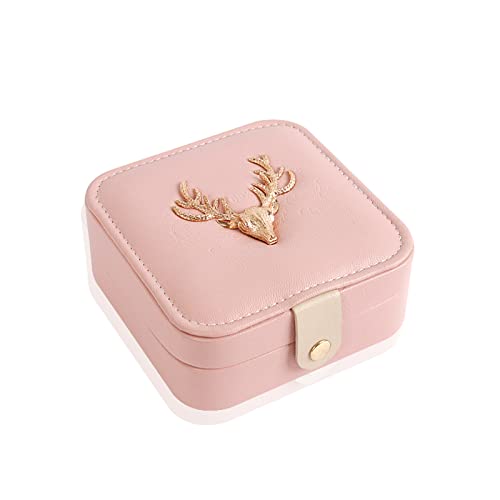 KJFLSE Tragbare Mini-Schmuckschatulle für unterwegs, Leder, Schmuck, Ring, Organizer, Aufbewahrungsbox, Geschenkbox, für Mädchen und Frauen (Rosa) von KJFLSE