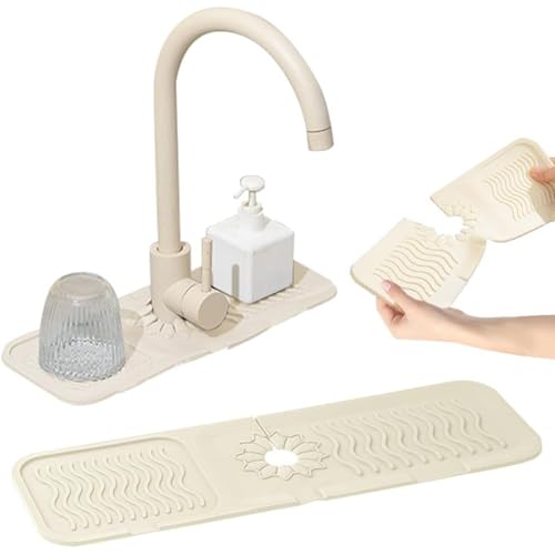 2 Stücke Silikon Wasserhahn Matte Spritzschutz Für Küchenspüle Wasserhahn Spritzschutz Abtropftablett Matte Wasserhahn Absorbierende Matte Organizer Für Küche Arbeitsplatte Schützen , 37cm,Beige von KJHTRED