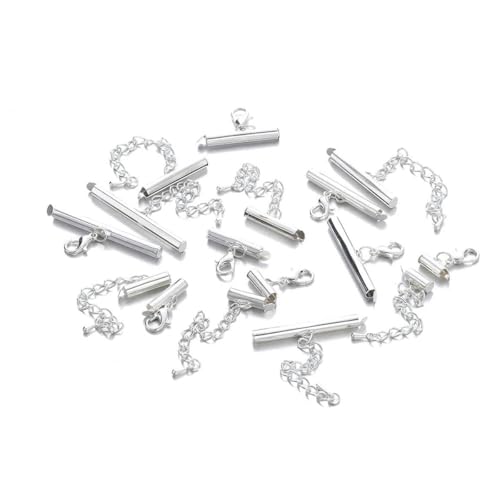 10Sets 10 40mm Karabinerverschlüsse Haken Verlängerungskette Armband Endverbinder Schiebeverschluss für DIY Schmuckherstellung Finden Silber 10Set 16mm von KJJMN