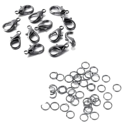 200-teiliges 100-teiliges Verschluss-Set, Karabinerverschluss, offen, für Armband, Halskette, Verbinder, Schmuckherstellung, DIY-Set, Zubehör-Set, Gun Black, 10 mm, Verschluss 4 mm_a von KJJMN