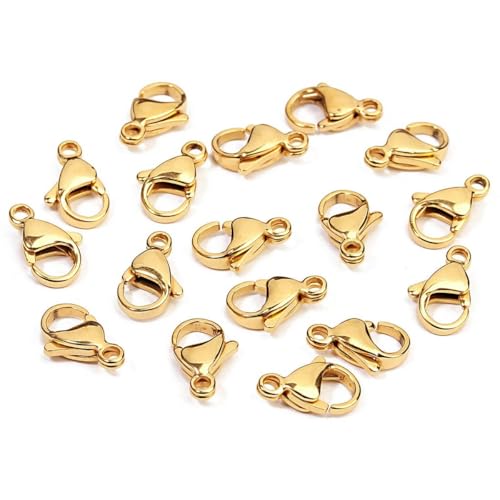 25 Stück Edelstahl-Karabinerhaken, Roségold, 9/11/4 mm, Endverschlüsse, Verbinder für Halsketten, Armbänder, Schmuckherstellung, Gold, 19 x 12 mm von KJJMN