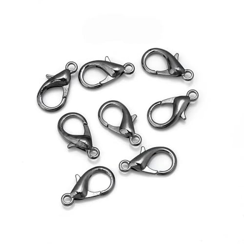 30 50 Stück Karabinerhaken, vergoldet, Zinklegierung, Größe 7, für die Herstellung von Armbändern, DIY-Kettenverschluss, Zubehör, Finderpistole, schwarz, 14 x 7 mm, 50 Stück von KJJMN