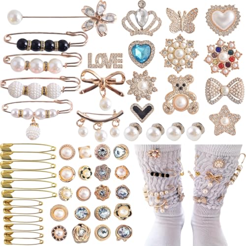 KJML DIY Charms für Socken, 55 Stück, glitzernde Socken-Schmuck-Anhänger, goldfarben, Socken-Charms, Brosche, Socken-Zubehör, Charms, Designer-Sicherheitsnadeln für Socken, Schuhe von KJML DIY