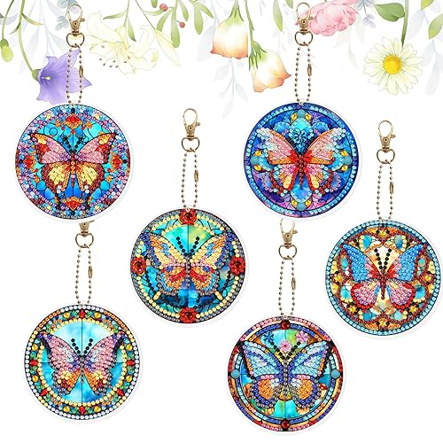 KJMYYXGS Diamond Painting Art Keychain Kit, 6Pcs Butterfly Diamond Painting Double Sided Diamond Painting Art Key Chains Mini Diamond Painting Art Ornament von KJMYYXGS