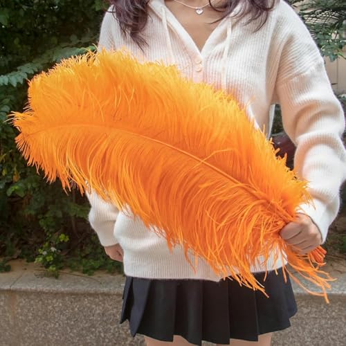 10 Stück großer weißer Strauß 15–55 cm für Partydekoration, Strauße, Basteln, DIY-Zubehör, Orange, 30–35 cm, 12–14 Zoll von KJOLYI