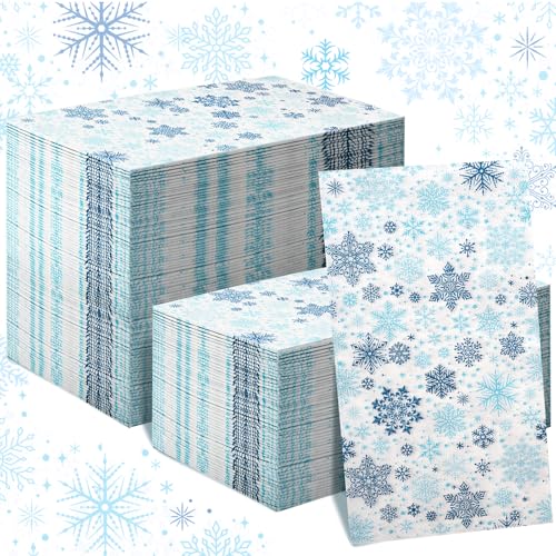 KJQJLY Einweg-Papierservietten mit Schneeflocken-Motiv, Motiv: blaue Schneeflocke, dekoratives Papier, für den Winter, Festlich und Weihnachten, Winterurlaub, Partyzubehör, 33 x 40 cm, 100 Stück von KJQJLY