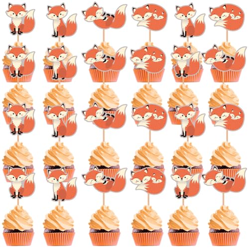 KJoet 36 Stück Füchse Tortendeko Geburtstag, Fuchs Muffin Deko, Foxes Cupcake Toppers, Fuchs Kuchen Topper Set, für Baby Shower Geburtstag Thema Party Kuchendeko von KJoet