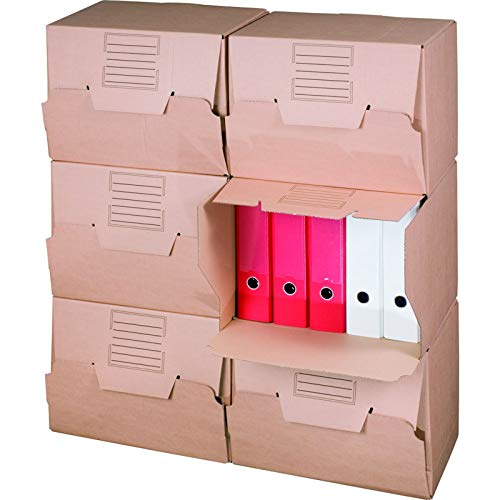 KK Verpackungen® Archivboxen | 50 Stück, Archivschachteln mit Frontklappe für bis zu 5 Ordner | Archivkartons mit Beschriftungsfeldern in Braun von KK Verpackungen