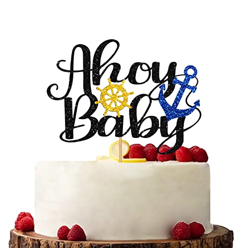 Black Ahoy Baby Cake Topper, Welcome Baby Boy Cake Topper, Glitzer Kuchen Dekorationen für den ersten Geburtstag/Ozean Thema Gender Reveal Party von KKAIRA