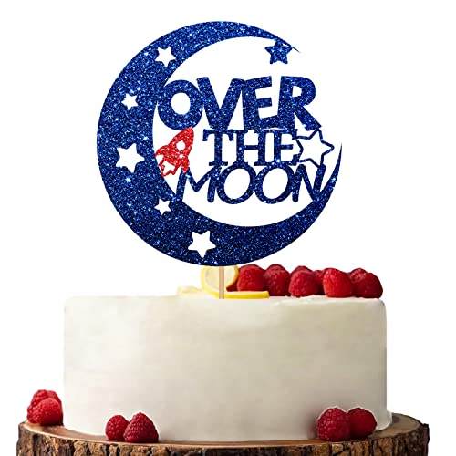 Blue Over The Moon Cake Topper, First Holy Communion Cake Topper, Glitzer Mond Kuchen Dekorationen für Babyparty/Willkommen Baby Shower Party von KKAIRA