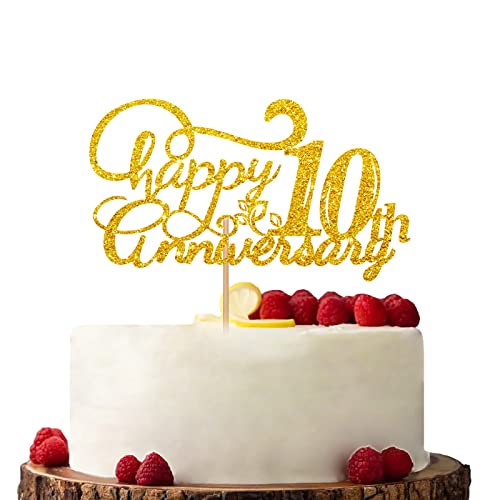 Gold Happy 10th Anniversary Cake Topper Verlobung Jahrestag Kuchen Topper Glitzer Kuchen Dekorationen für 10. Jahrestag Hochzeit Party von KKAIRA