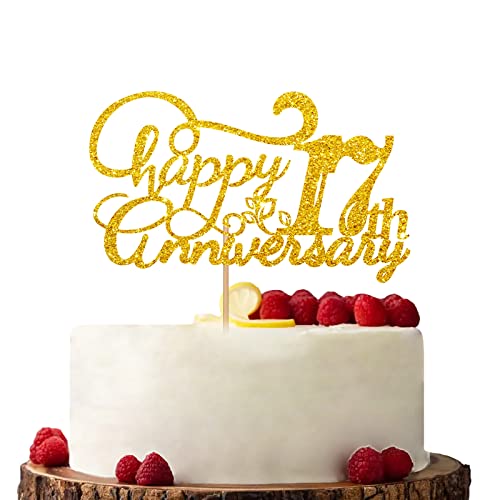 Gold Happy 17th Anniversary Cake Topper Verlobung Jahrestag Kuchen Topper Glitzer Kuchen Dekorationen für 17. Jahrestag Hochzeit Party von KKAIRA