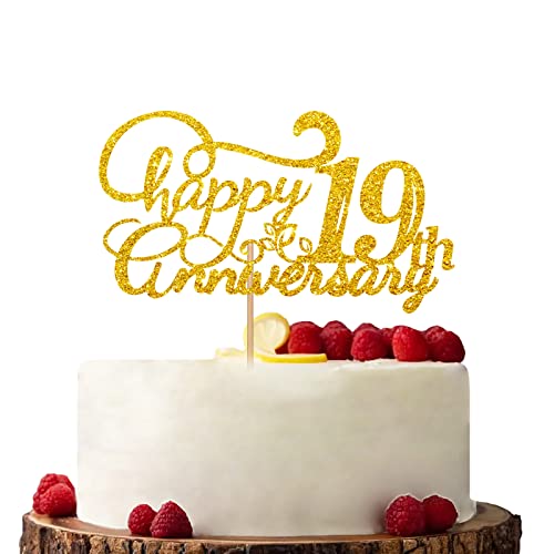 Gold Happy 19th Anniversary Cake Topper Verlobung Jahrestag Kuchen Topper Glitzer Kuchen Dekorationen für 19. Jahrestag Hochzeit Party von KKAIRA