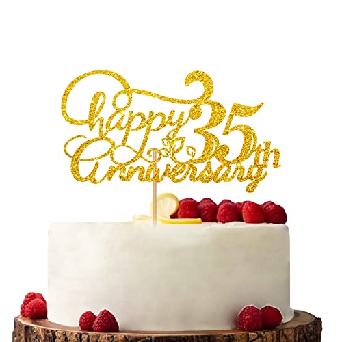 Gold Happy 35th Anniversary Cake Topper Verlobung Jahrestag Kuchen Topper Glitzer Kuchen Dekorationen für 35. Jahrestag Hochzeit Party von KKAIRA