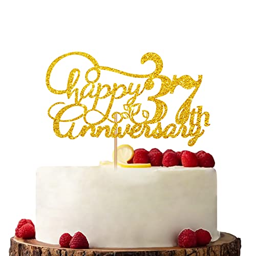 Gold Happy 37th Anniversary Cake Topper Verlobung Jahrestag Kuchen Topper Glitzer Kuchen Dekorationen für 37. Jahrestag Hochzeit Party von KKAIRA