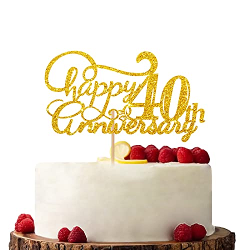 Gold Happy 40th Anniversary Cake Topper Verlobung Jahrestag Kuchen Topper Glitzer Kuchen Dekorationen für 40. Jahrestag Hochzeit Party von KKAIRA