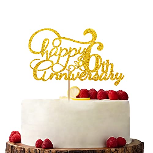 Gold Happy 6th Anniversary Cake Topper Verlobung Jahrestag Kuchen Topper Glitzer Kuchen Dekorationen für 6. Jahrestag Hochzeit Party von KKAIRA