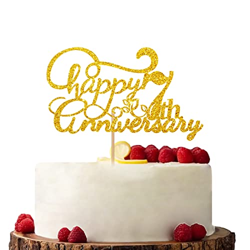 Gold Happy 7th Anniversary Cake Topper Verlobung Jahrestag Kuchen Topper Glitzer Kuchen Dekorationen für 7. Jahrestag Hochzeit Party von KKAIRA