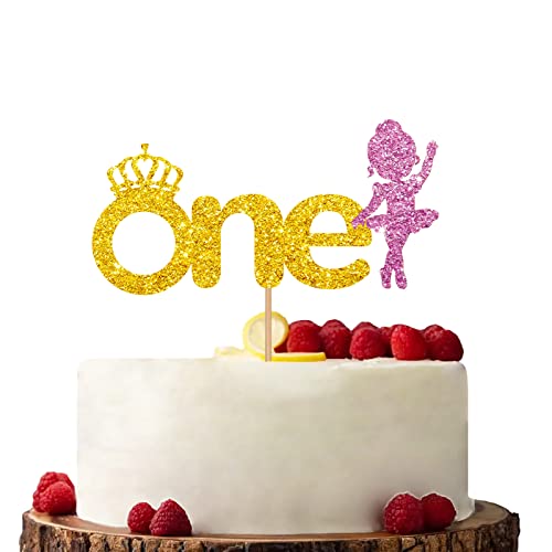 Gold & Pink Ballerina One Cake Topper Happy 1st Birthday Cake Topper Glitzer Kuchen Dekorationen für Mädchen First Birthday Jubiläum Party von KKAIRA