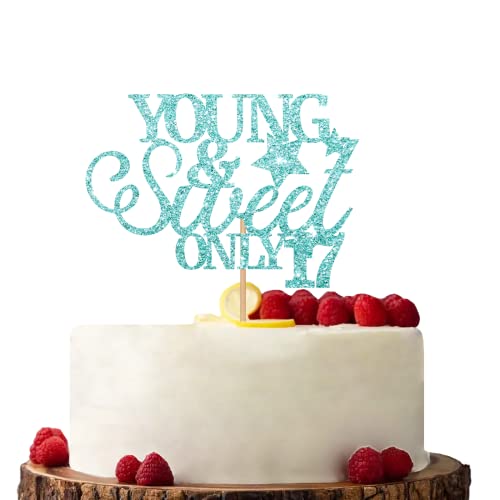 Himmelblau Young & Sweet Only 17 Cake Topper Geburtstag Party Cake Topper Glitzer Kuchen Dekorationen für Happy 17th Birthday/Anniversary Party von KKAIRA