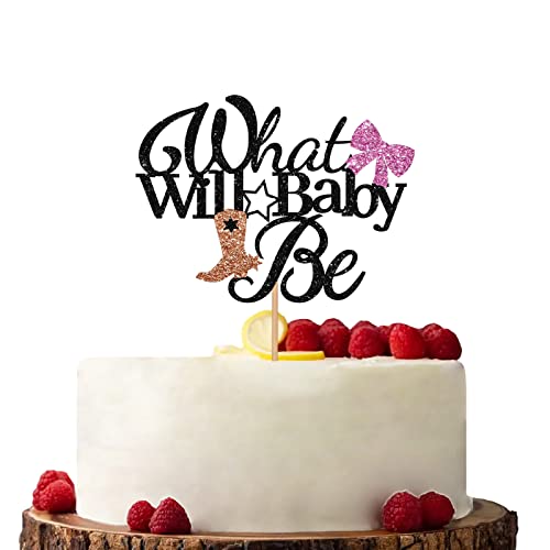 Kuchendekoration, Schleifen oder Stiefel, mit Aufschrift "What Will Baby Be", Rosa und Braun von KKAIRA