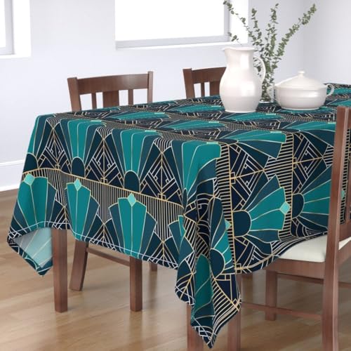 KKDJHfb 152 x 228 cm 1920er Jahre Glamour-Tischdecke – Art-Deco in Blaugrün – geometrisches Blaugrün, Marineblau, brüllende 20er-Jahre, für Outdoor, Picknick, Camping, Terrasse, Küche, Esszimmer von KKDJHfb