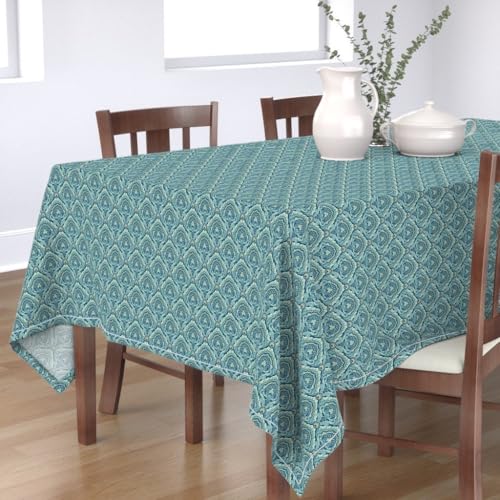 KKDJHfb Damast-Tischdecke, Paisleymuster, Paisleymuster, blau-grünes Blumenmuster, geometrisch, für Essen/Party/Hochzeit, 152,4 x 274,4 cm von KKDJHfb