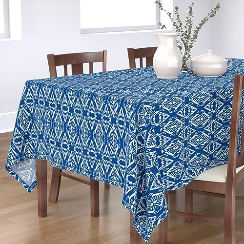 KKDJHfb Ikat-Tischdecke in Kobaltblau, 152 x 308 cm, Diamant-Ikat-Tischdecke, Boho-Diamanten, geometrische Streifen, für Outdoor, Picknick, Camping, Terrasse, Küche, Esszimmer von KKDJHfb