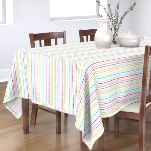 KKDJHfb Tischdecke mit gepunkteten Streifen, Waldfee, gestreift, Pastellrosa, Gelb, Blau, Weiß, für Essen/Party/Hochzeit, 152 x 308 cm von KKDJHfb