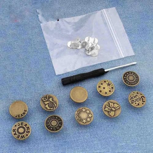 10-teiliges Ersatz-Jeansknöpfe, 17 mm, kein Nähen, Reparaturset für Metallknöpfe, Nagelloses, abnehmbares Jeansknopf-Set, Nähzubehör, Stil 2 von KKOGF