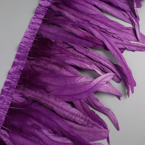 25 30 cm Hahnbesatz Hühnerfedern Borten Hahnenschwanzband Kleid Rock Kostüm Dekoration violettrot 10 Yards von KKOGF