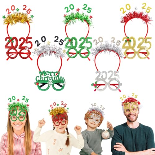 KKONHII 10-teiliges Weihnachtsbrillenrahmen und Stirnbänder-Set, 2025 Weihnachtsbrillen, Kopfschmuck, Urlaubsparty, Weihnachtsdekoration, Zubehör für Weihnachten, Neujahr, Partys, Urlaubsgeschenke und von KKONHII