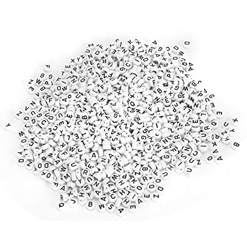 1000 Stück Weiße Perlen, Schwarze Englische Alphabet-Perlen, DIY-Acryl, Rund, Schmuck, Kleidung, Zubehör von KKPLZZ