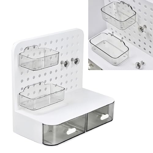KKPLZZ Stecktafel-Desktop-Organizer, Einfaches Multifunktionales Aufbewahrungsregal aus Kunststoff mit Schubladen für Schreibwaren, Stirnbänder (Weiß) von KKPLZZ