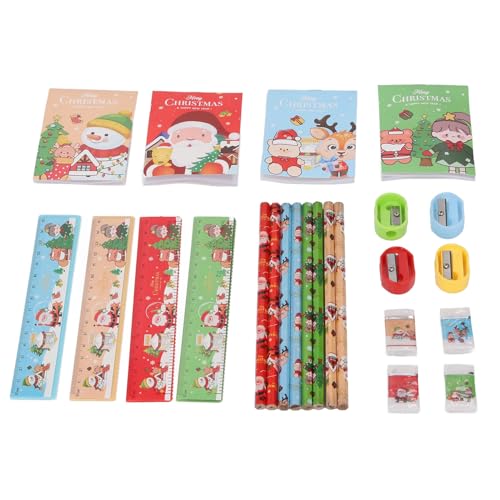 Weihnachts-Schreibwaren-Set, 4-teiliges Weihnachts-Schreibwaren-Set für die Schule, Inklusive Bleistift-Lineal, Radiergummi, Anspitzer-Set für Studenten, Partygeschenke, Geschenke von KKPLZZ