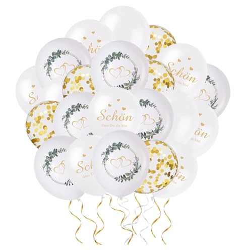 35 Stück Luftballons Hochzeit, 12 Zoll Konfetti Hochzeit Balloons, Hochzeit Luftballons mit Herzen um Eukalyptus, Weiß Luftballons für Verlobung Heiratsantrag Party Dekoration von KKSJK