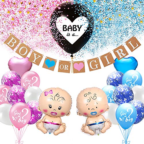 KKSJK Baby Gender Reveal Party Dekoration Set, Girl Or Boy Geschlecht Offenbaren Ballon Mit Konfetti, Baby Folienballon, Boy Or Girl Banner, Deko für Baby Shower von KKSJK