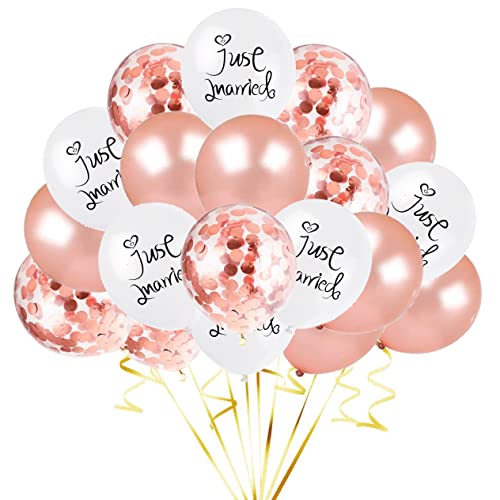 Just Married Rosegold Luftballons, Hochzeits Ballons Deko, Konfetti Latex Ballons Set, 12 zoll Helium Balloons für Verlobung Heiratsantrag Party Dekoration von KKSJK