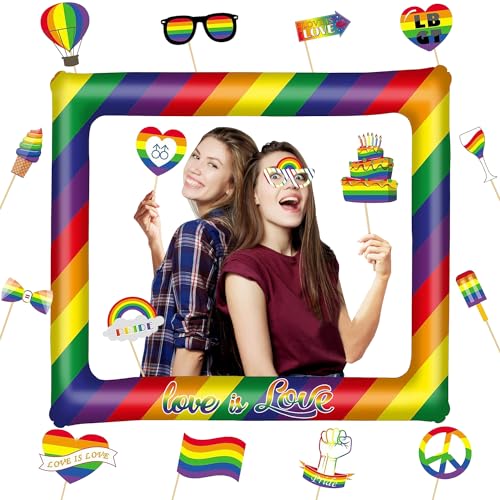 LGBT Aufblasbarer Bilderrahmen mit 25Pcs Foto Requisiten, Gay Pride Regenbogen Foto-Requisiten Deko von KKSJK